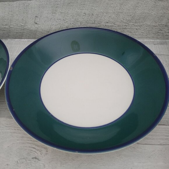 Pagnossin Set Of 2 Rimmed Soup Bowls Made In Italy Green & White 9" - Picture 2 of 7
